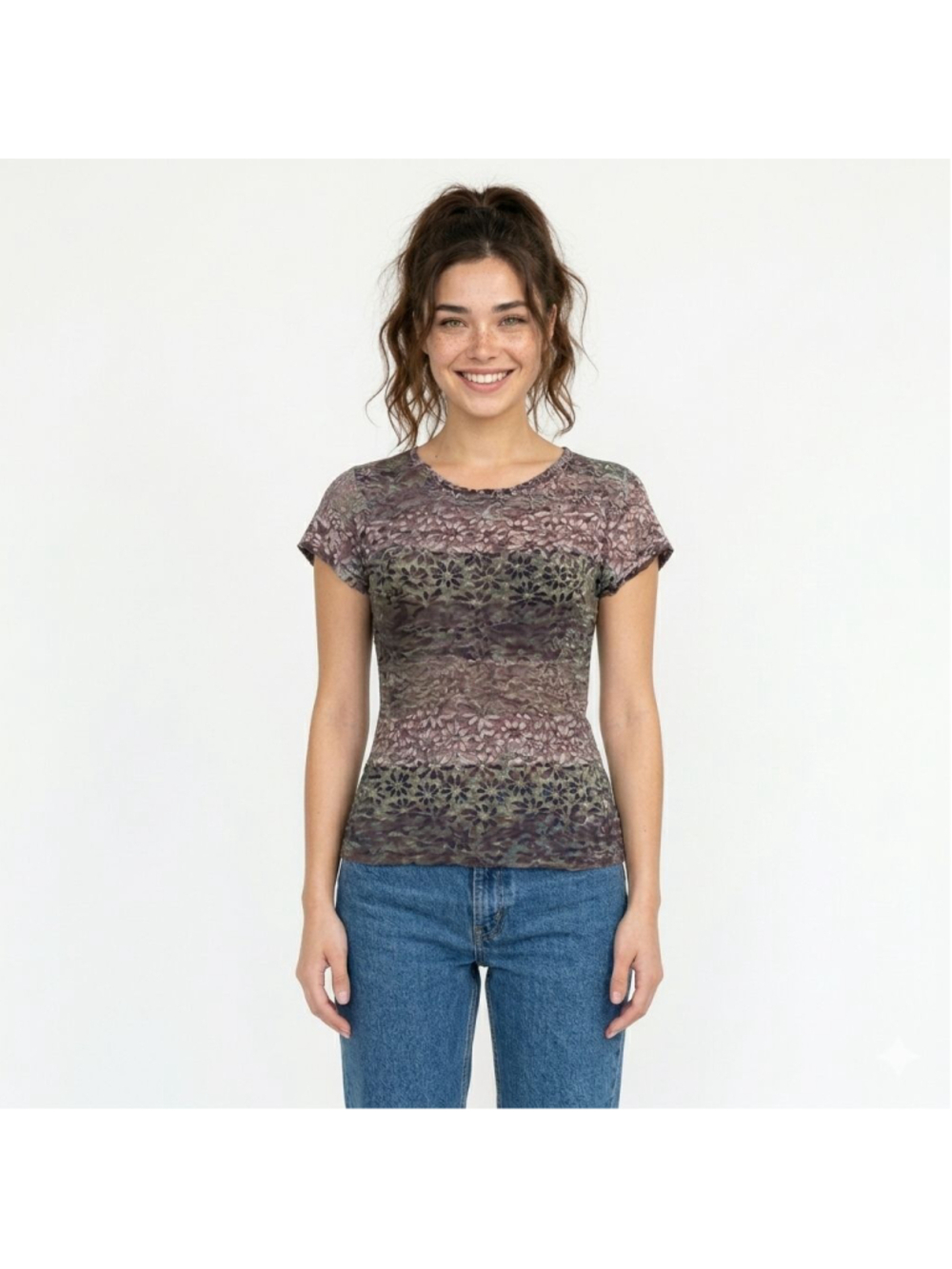 STAR CCC Vintage Y2K Purple Gray Short Sleeve Top - Small